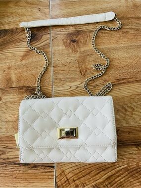 White Quilted Crossbody Bag with Gold Chain